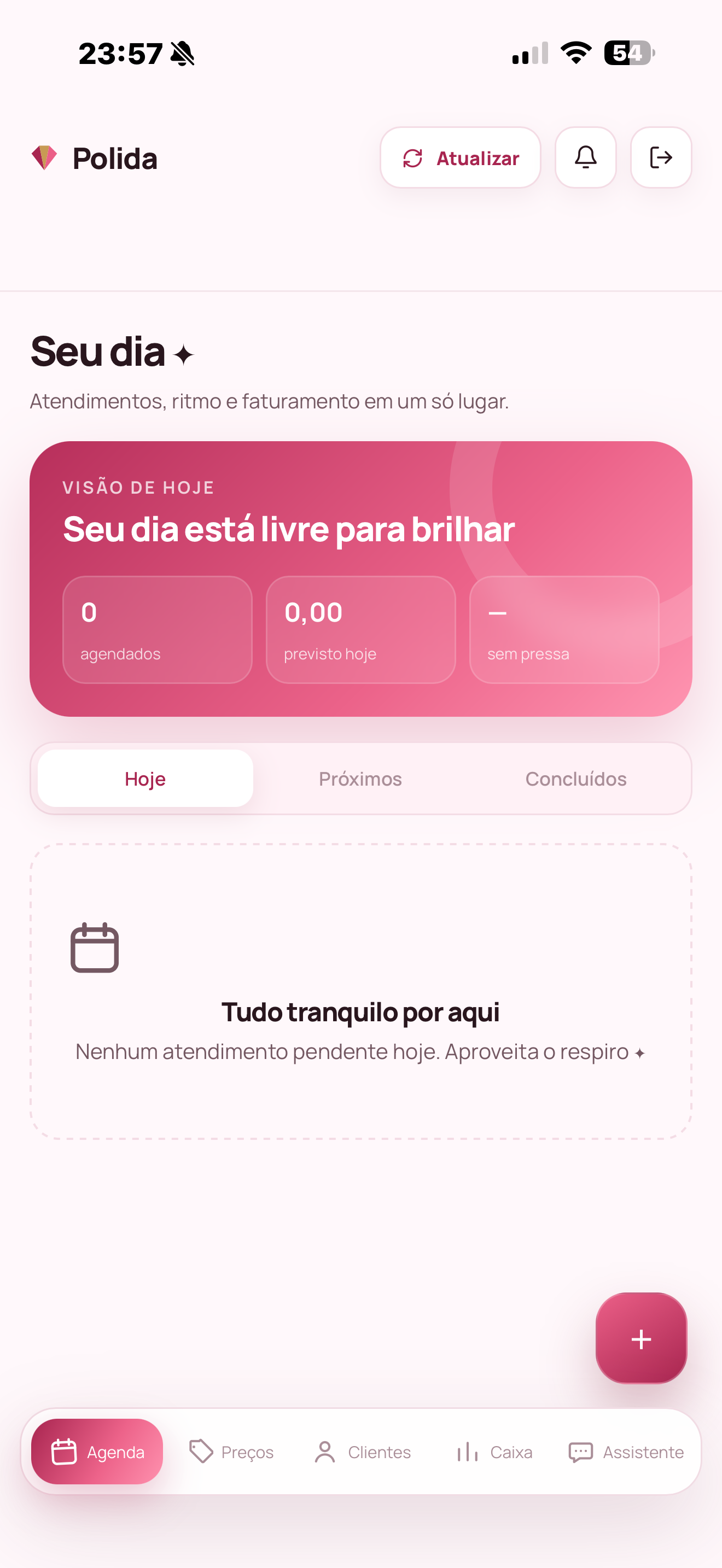 Tela real do aplicativo Polida