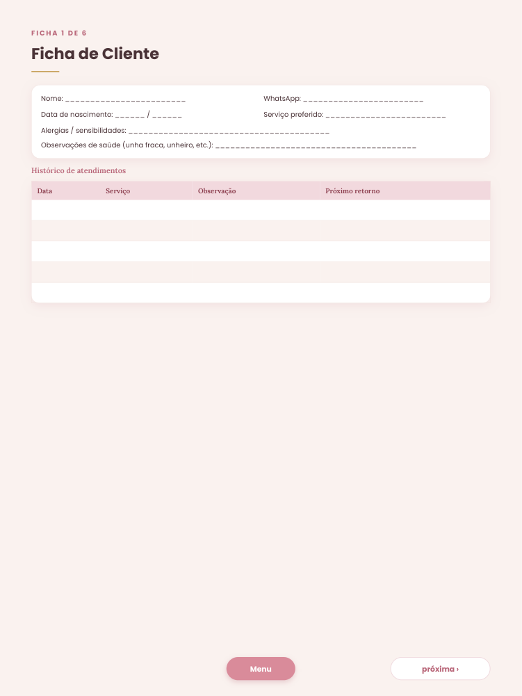 Ficha de cliente no papel
